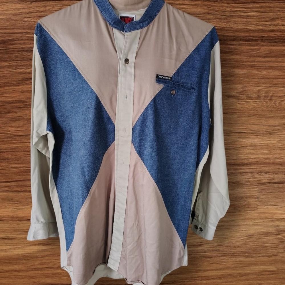 Men's Blue and Beige Dress Shirt